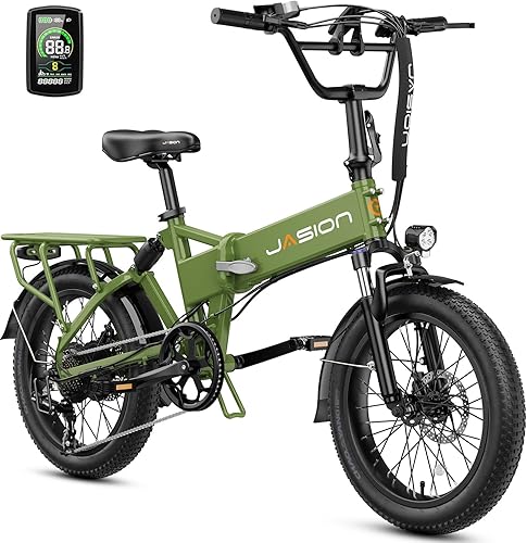 Jasion EB7 2.0 Electric Bike for Adults, 850W Motor 28MPH Max Speed Folding Ebike, 48V 10AH Removable Battery, 20" Fat Tire with Dual Suspension,
