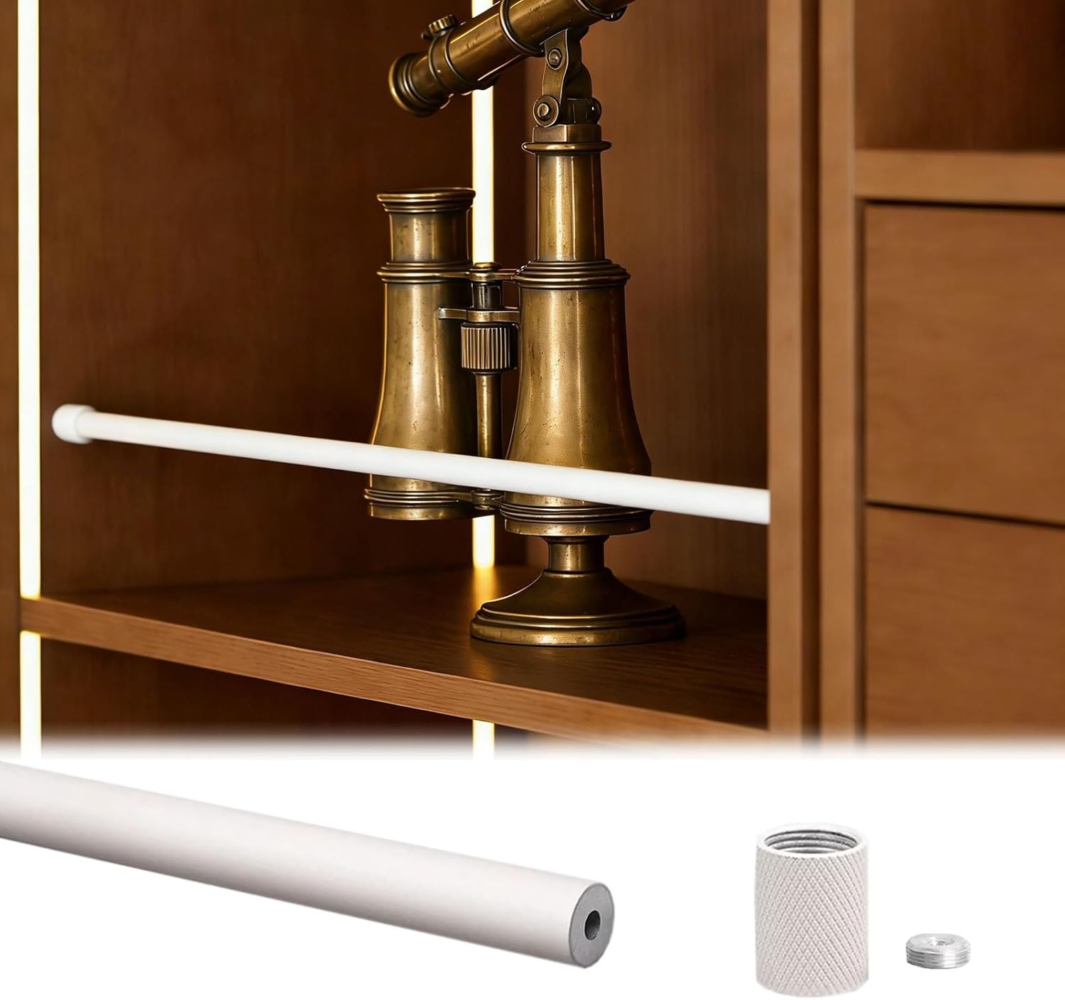 DIY Cabinet Shelf Railing Kit Custom Length, Home Storage Safe Shelf Guard Rail Tipping Set, Anti-slip Bookshelf Edge Front Fence Rod(White,18in(46cm))