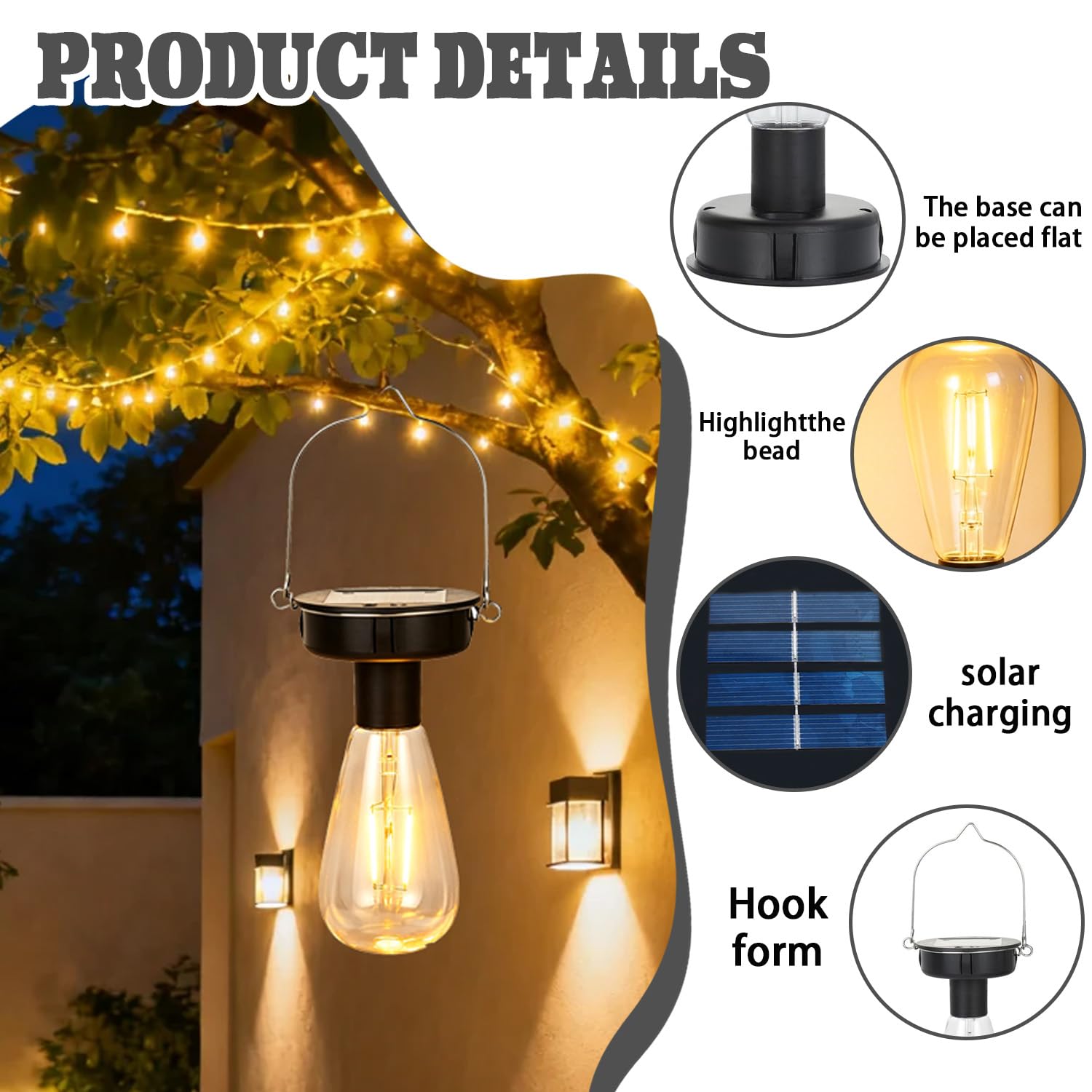 Garten Solar Ersatzleuchte IP44 2er Set Solar-Glühbirne Outdoor – 8 Cm Ersatz Mit Haken, IP44 Wasserdicht, Für Gartenleuchten & Hängelampen