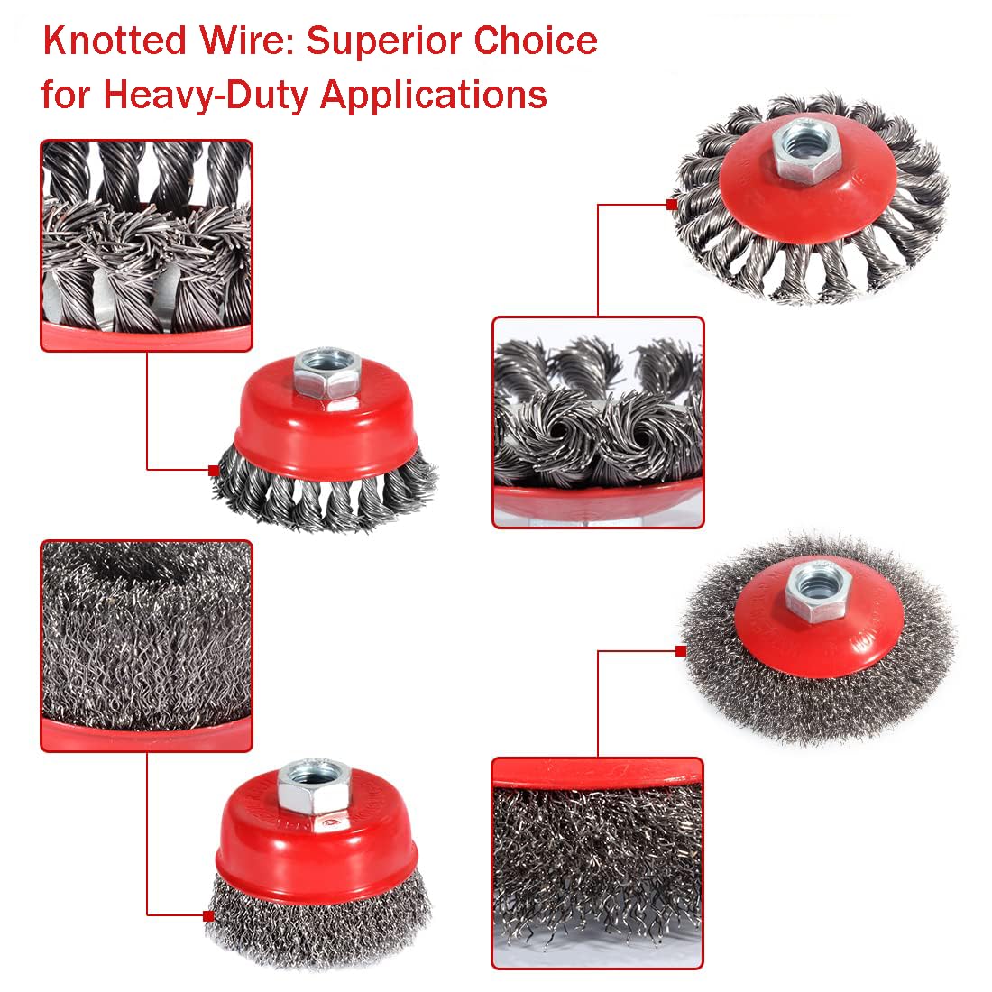 Wire Wheel Brush 6PCS Wire Cup Brush Set for 4 1/2 Angle Grinder Include 4&3 Inch Wire Wheels for Rust & Paint Removal