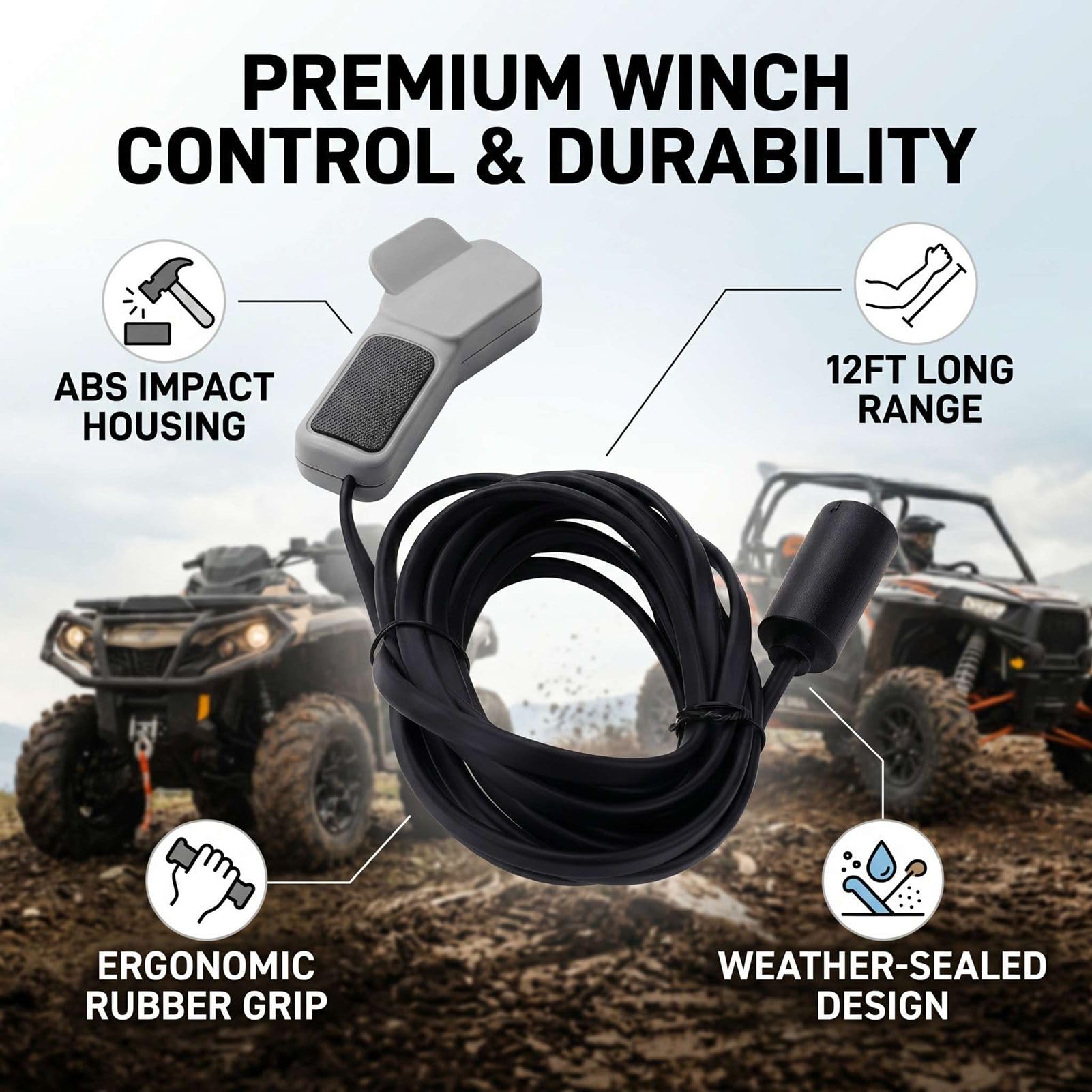 Zamiennik Pilota Wyciągarki Ręcznej do Ostrzegania 64849 z Przewodem o Długości 12 Stóp Ergonomiczny Uchwyt do Wciągarek ATV UTV Side By Side