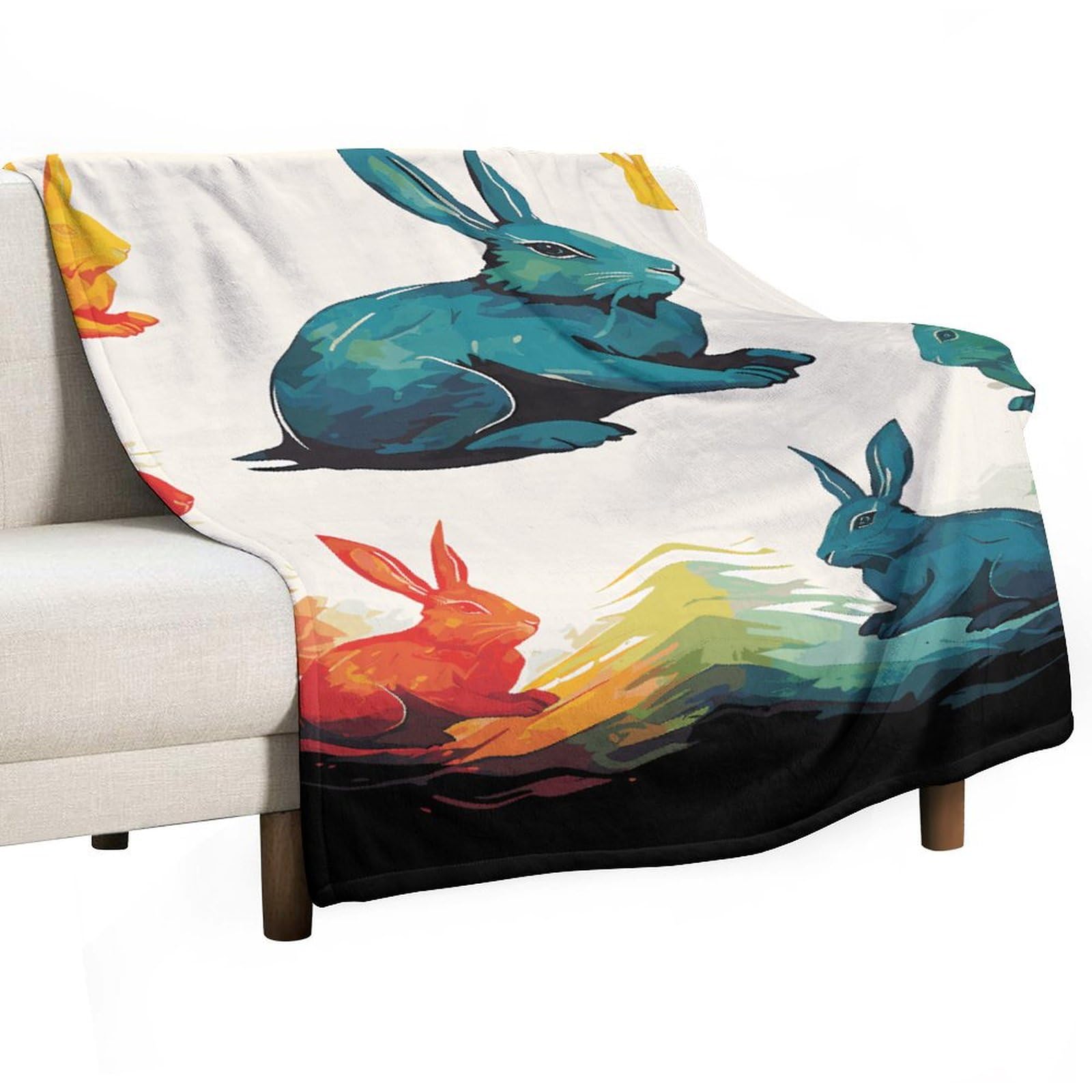 Couverture lapin arc-en-ciel plaid canapé chaud léger toutes saisons