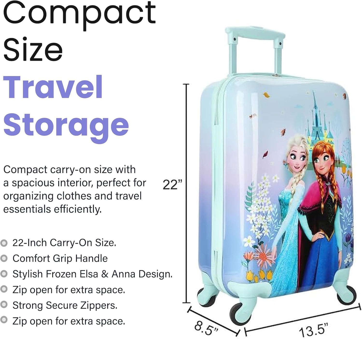Bioworld Frozen Elsa & Anna Arendelle Castle 20" Rolling Luggage