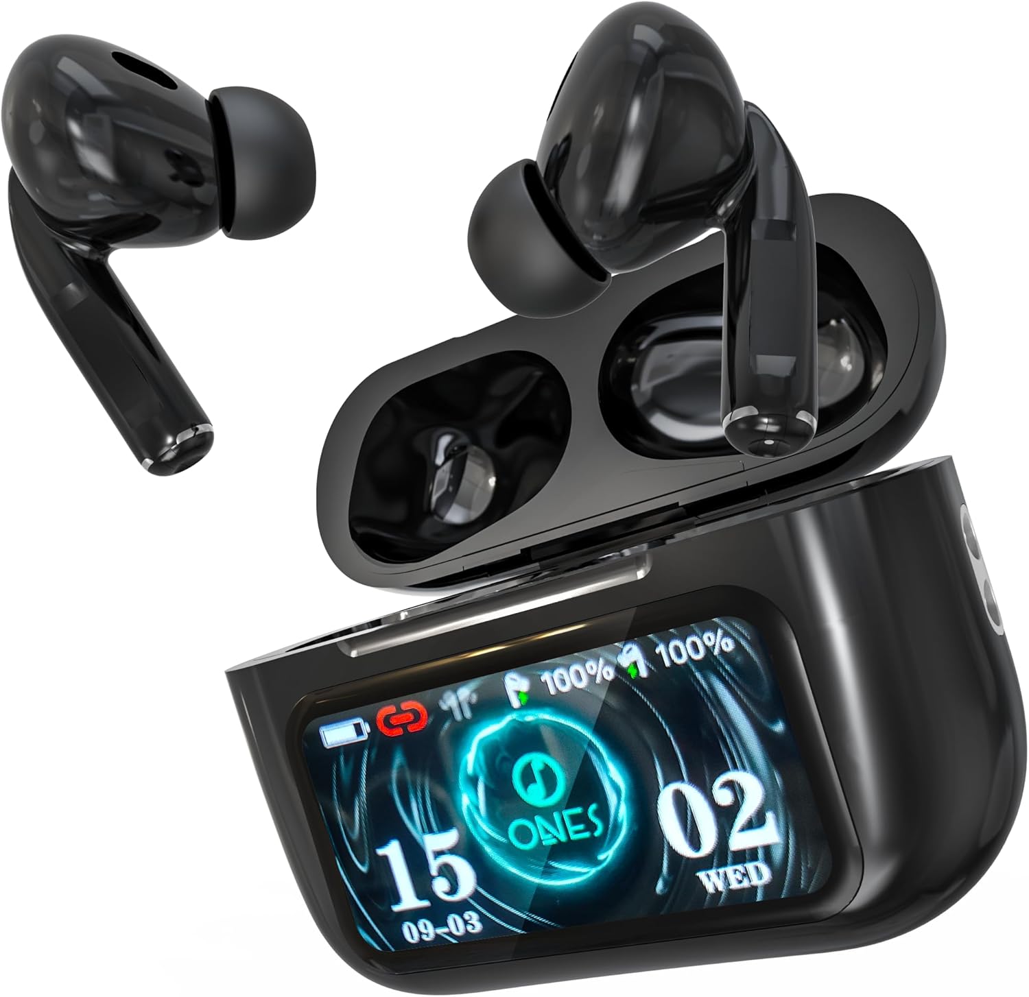 ONES MusPlayE AI Wireless Earbuds, AI Translator, Bluetooth 5.4 Headphones in Ear with Touch Screen, Active Noise Cancelling, APP Connected, Hi-Fi Bass, for iPhone, Android, Sports, Commuting, Black