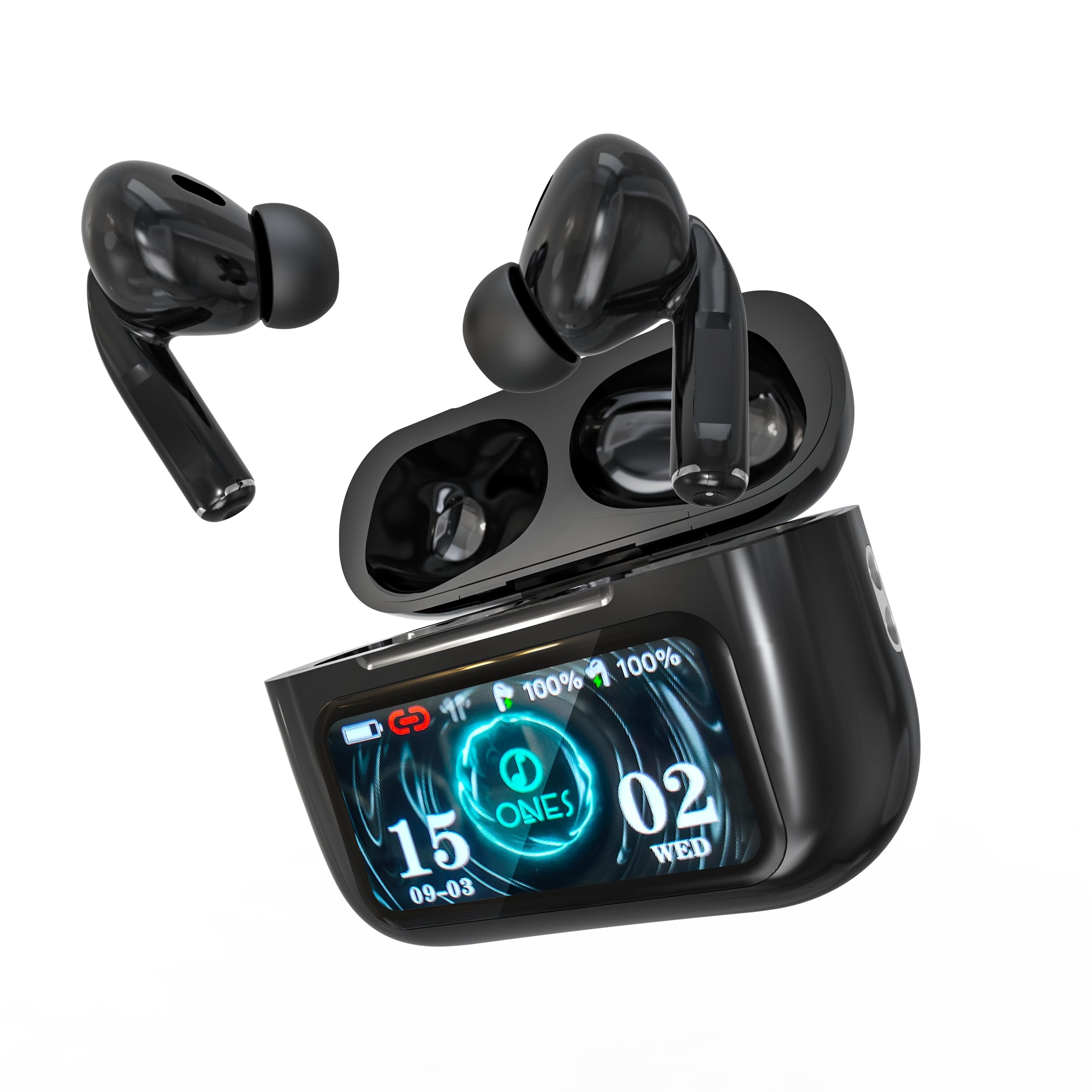 ONES MusPlayE Wireless Earbuds, Bluetooth 5.4 Headphones in Ear with Touch Screen, Active Noise Cancelling, USB-C, APP Connected, for iPhone, Android, iPad, Sports, Commuting, Exercise, Black