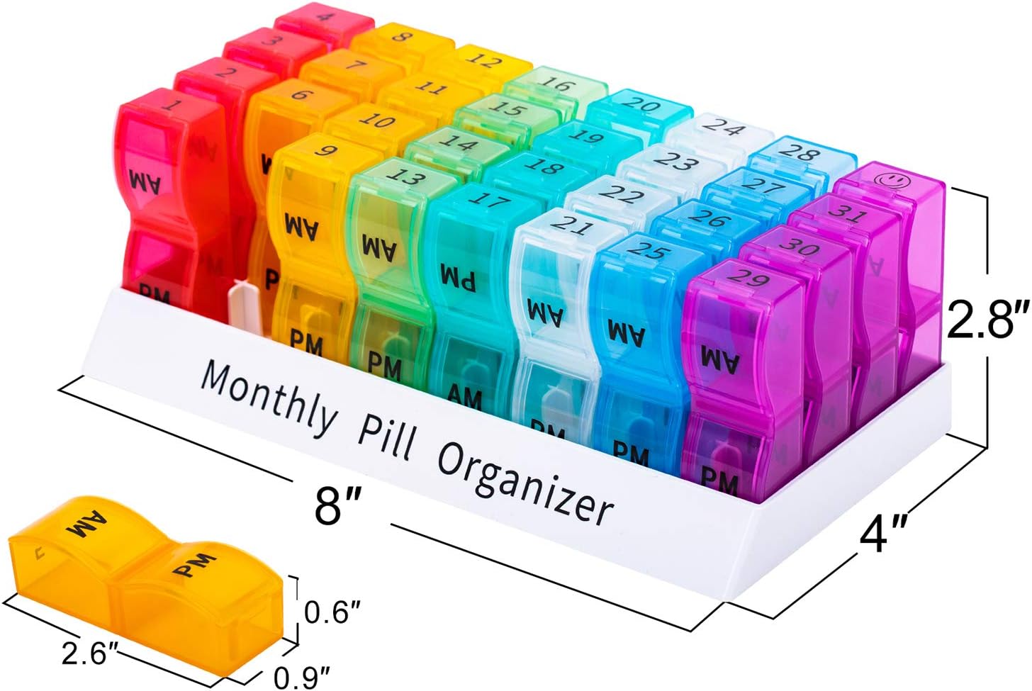 Monthly Pill Organizer 2 Times a Day - AM PM Month Pill Box with 32 Compartments, 31 Day Travel Pill Reminder, Small Pill Case Container with BPA-Free to Hold Vitamins, Fish Oil