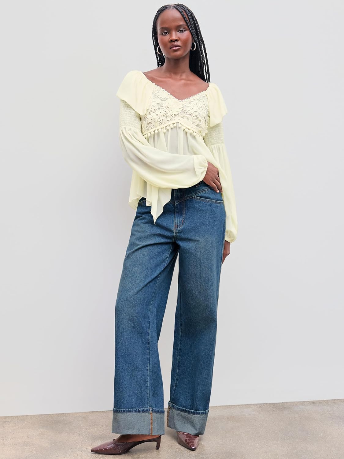 CIDER Women’s Baggy Jeans Straight Wide Leg High Waisted Fold Hem Denim Pants with Pockets - Image 2