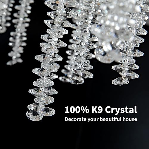 Miniatura 3 de Candelabro circular de rama de árbol D24 pulgadas, 10 luces, moderno y lujoso candelabro de cristal dorado con borla larga para cocina, isla,