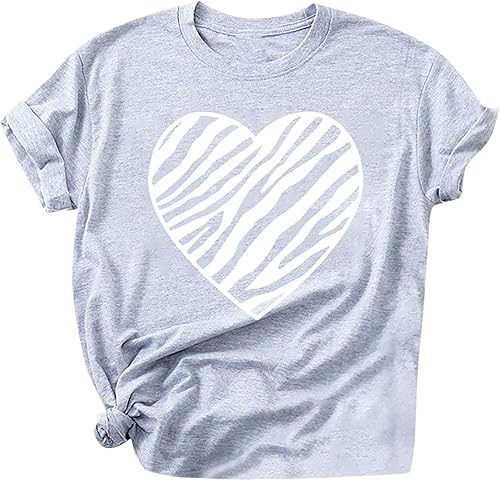 Blusas para mujer, con estampado de letras de amor, de manga corta, cuello redondo, para el día de San Valentín