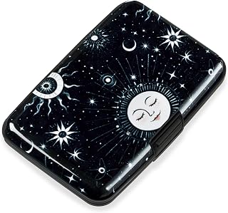 Credit Card Holder, RFID Blocking, Aluminum Alloy Hard Case, Small Mini Business Metal Wallet for Women Men, Sun Moon