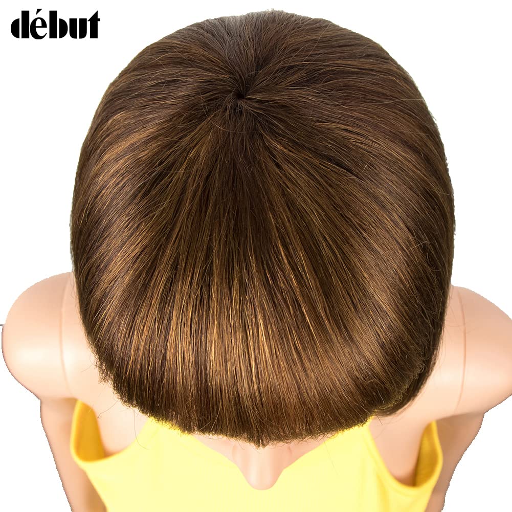 Parrucche Bob corte Parrucche per capelli umani con frangia Pixie Cut Capelli vergini brasiliani Remy 20 cm 103g (20 cm, Ombre Medium Brown With Light Auburn)