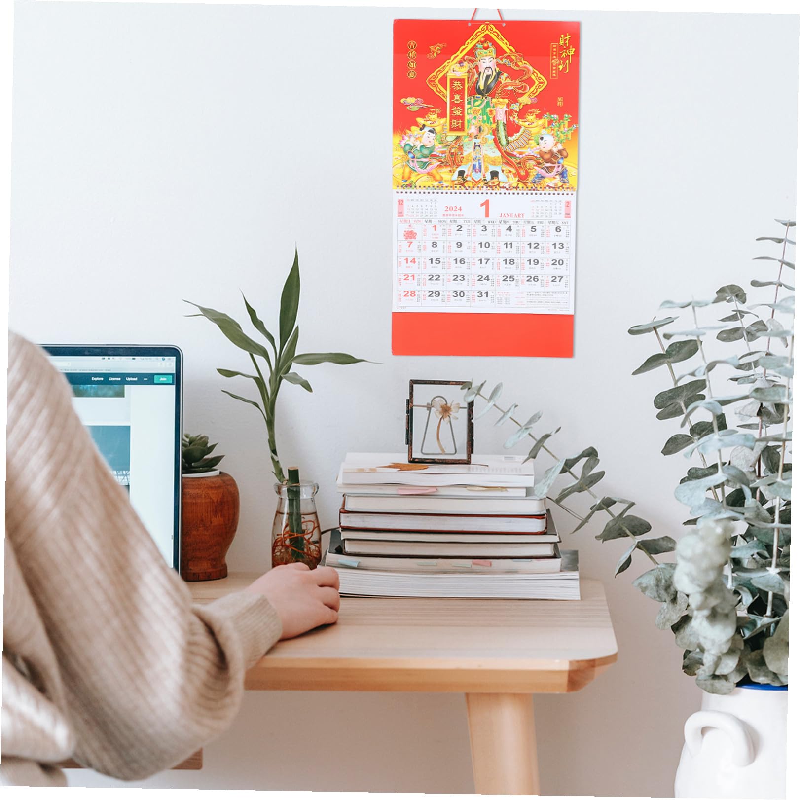 VILLCASE 4stücke Chinesischer Wandkalender Im Traditionellen Stil Fünf-punkte-design Handgefertigt Für Zuhause Und Feierlichkeiten Glück Im Jahr Drachen