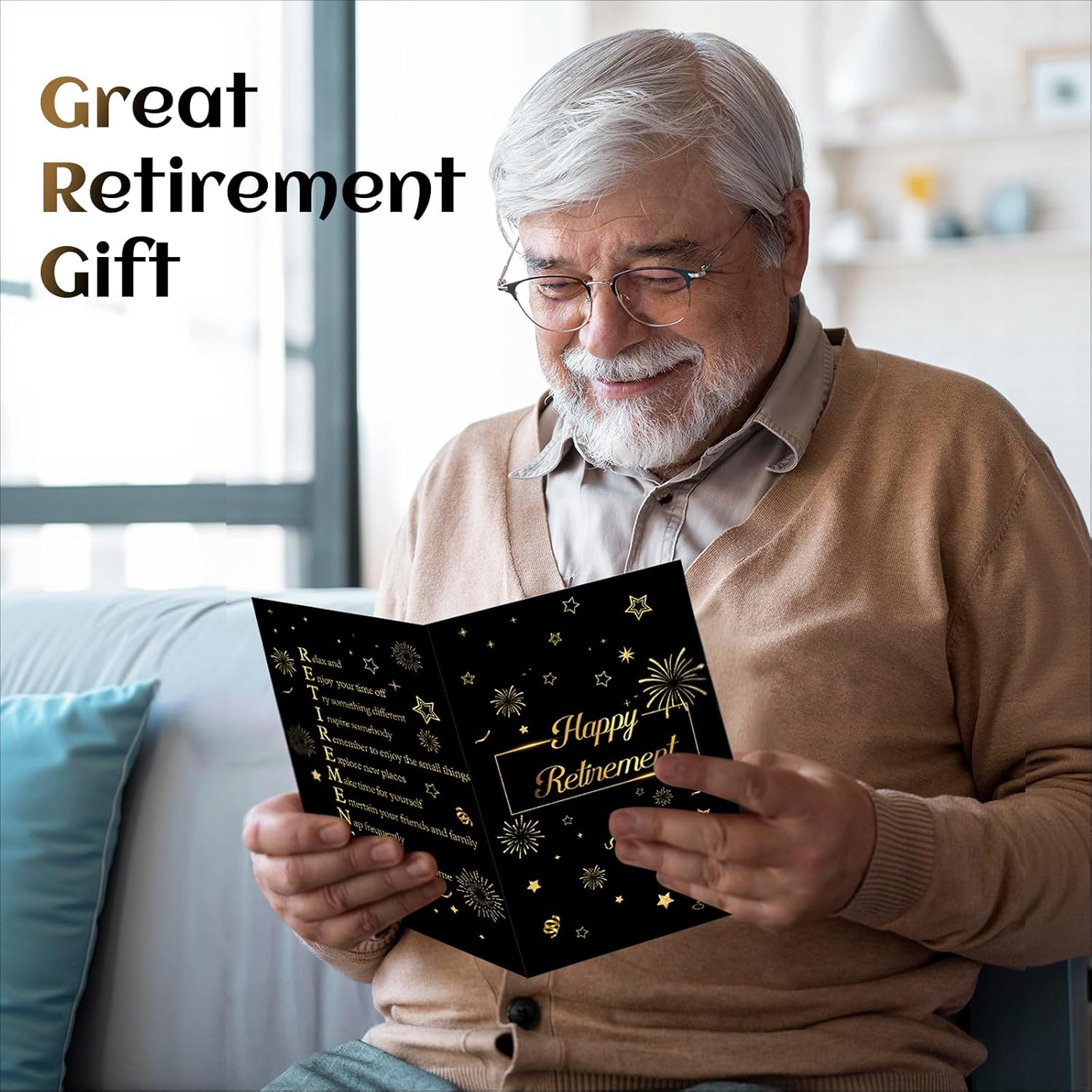 6 Pieces Retirement Card for Man Woman, Gold Foil Happy Retirement Greeting Cards with Envelope & Sticker Heartfelt Farewell Retired Gift Card for Coworker Teacher Nurse Friend, 5.3 x 8 Inch