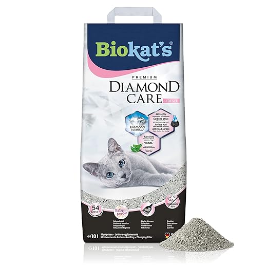 Biokat's Diamond Care Fresh profumata, Lettiera per gatti a grana fine con carbone attivo e aloe vera, 1 Sacco, 1 x 10 L