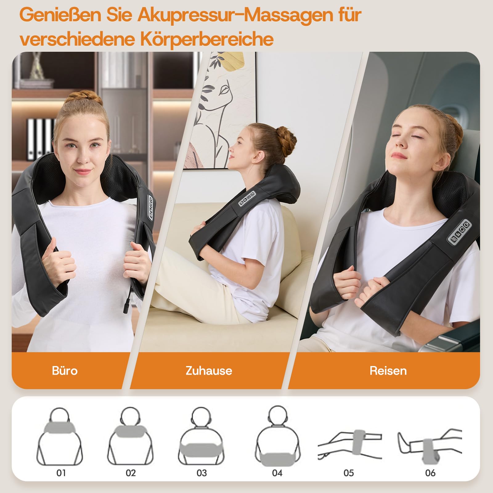 LAOBEN Massagegerät von tiefem Gewebe Shiatsu Nackenmassagegerät mit Thermostatfunktion Elektrisch Massagegeräte für Nacken Schulter Rücken Muskel Schmerzlinderung zu Hause Büro und Auto