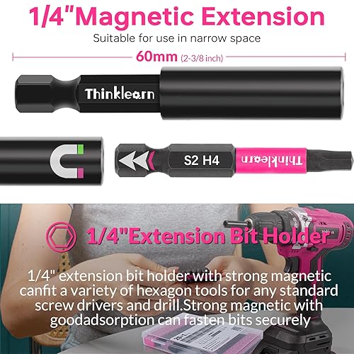 Miniatura 5 de Juego de 20 brocas de llave Allen de cabeza hexagonal (métricas y SAE), juego de brocas de acero S2 con vástago hexagonal de 14" con portapuntas de