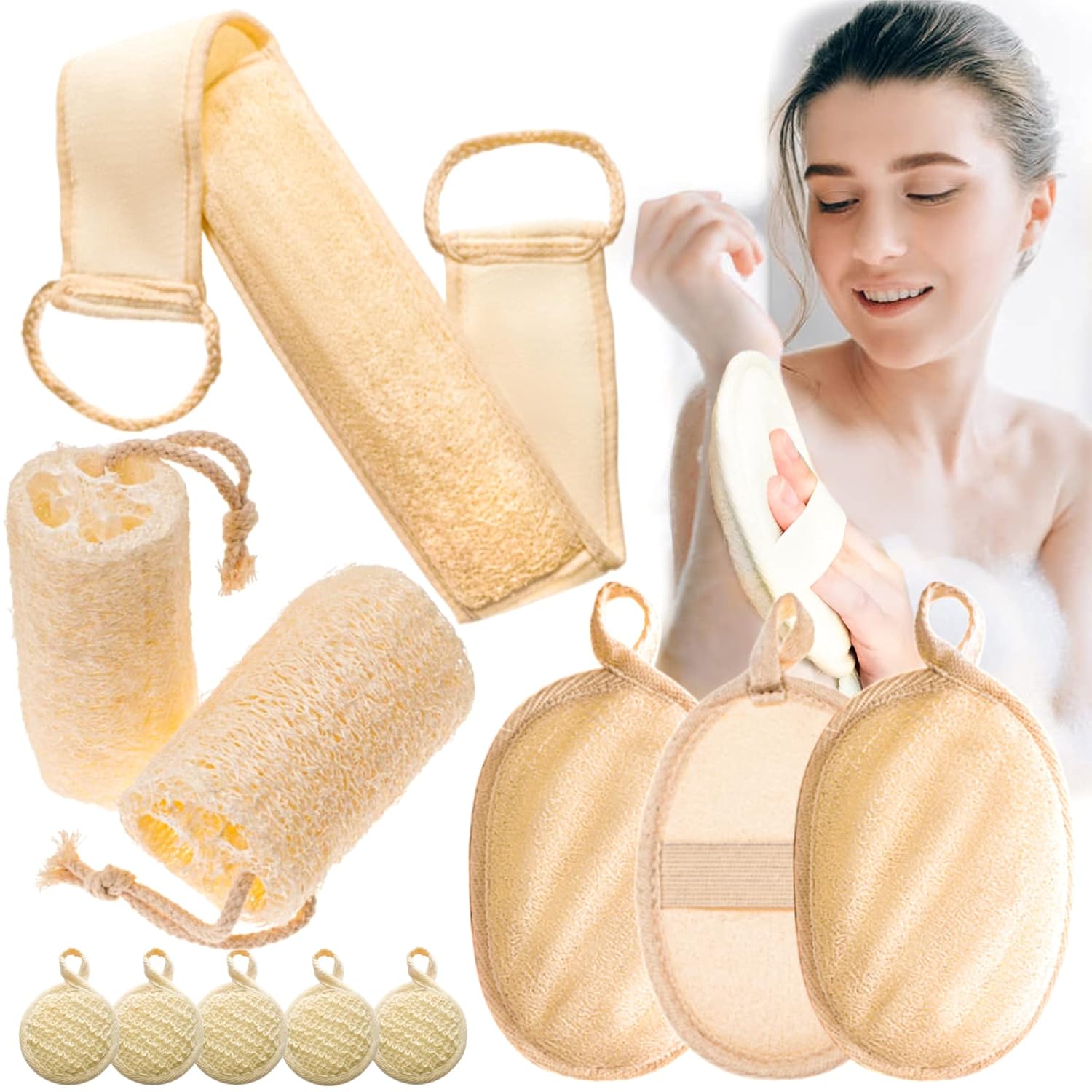 11 Packs Natural Loofah Pads Set Back Scrubber for Shower, Loofah Exfoliating Body Scrubber for Men Women, Loofah Cleanser Bath Sponges Deep Clean & Invigorate Your Skin, Face, Back : Beauty & Personal Care