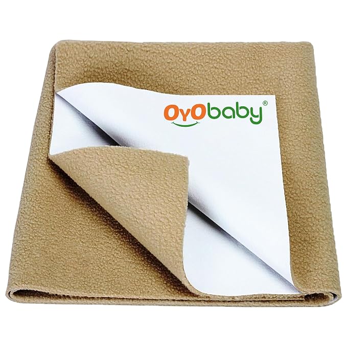 OYO BABY Waterproof Baby Dry Sheet Underpad | Super Soft Quick-Absorb Reusable Mattress Protector 140×100 cm Large | Anti-Piling Fleece Bed Pad | Skin-Friendly, Extra Absorbent for Crib & Cot – Beige
