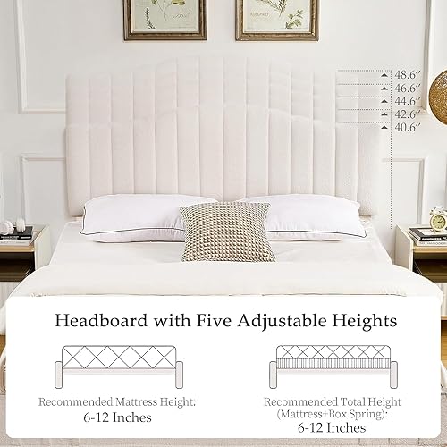 Miniatura 12 de VECELO Base de cama individual tapizada con cabecera de tela de peluche ajustable en altura, listones de madera fuertes que soportan 7.9 pulgadas