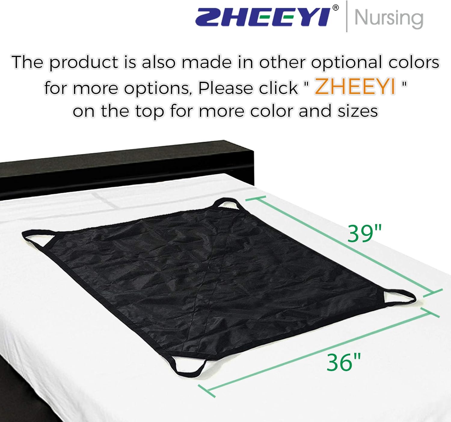 Multipurpose 39" x 36" Positioning Bed Pad with Reinforced Handles - Reusable & Washable Patient Sheet for Turning, Lifting & Repositioning - Double-Sided Nylon Fabric, Black
