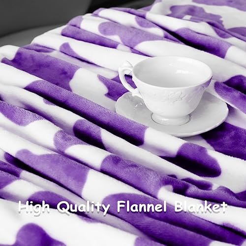 Miniatura 7 de Manta con estampado de vaca morada, suave y cálida, manta de vellón ligera con estampado de vaca para sofá, dormitorio, sala de estar, camping,