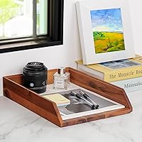 Vista 7 de Demigo Desk Organizer Letter Tray Set of 2, Acacia Wood Tabletop Desktop for Storage Paper Letter Folders Notebooks Copy Print, Workspace Holder