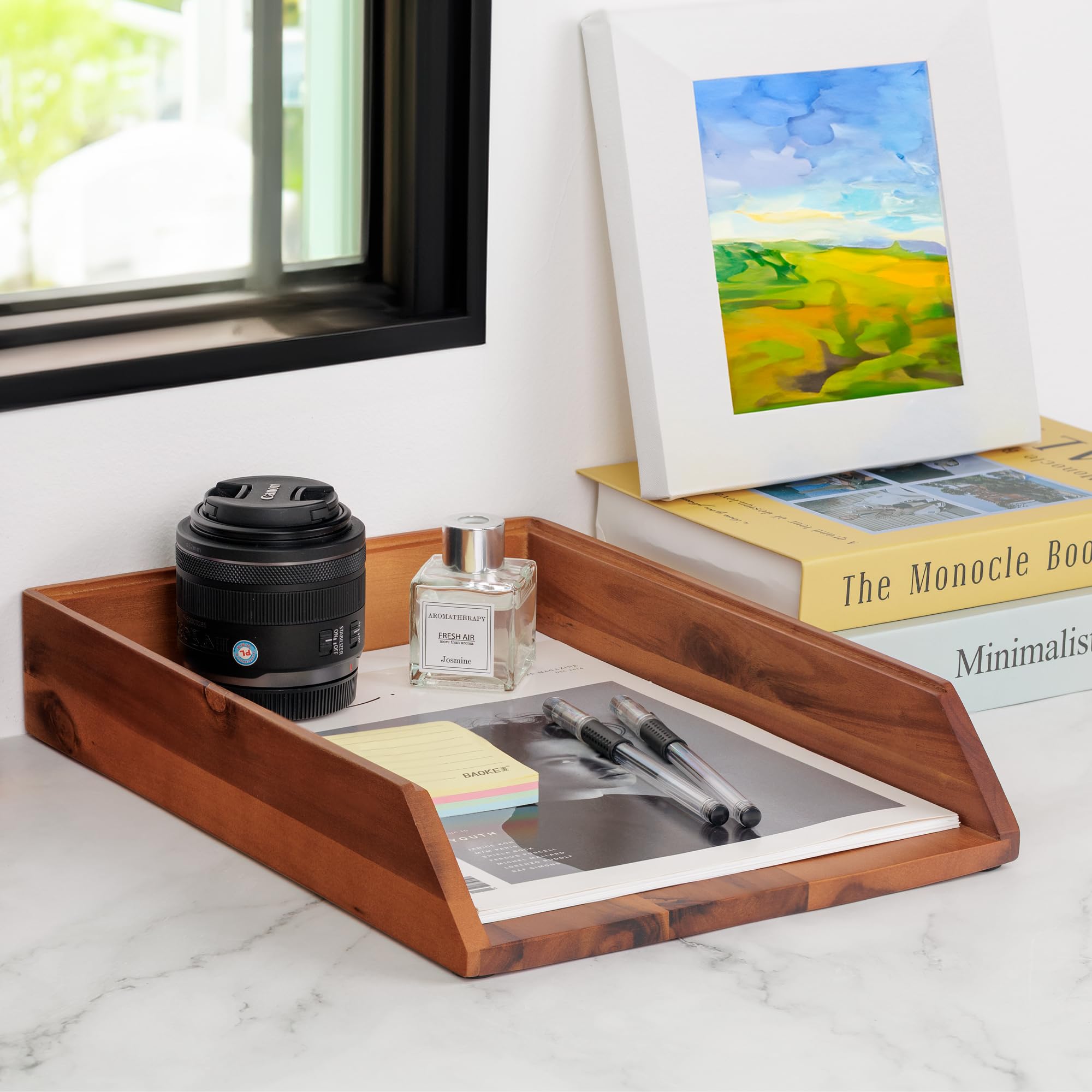 Akazien-Büro-Schubladen-Organizer, 2er-Set, Papier-Briefablage, Aufbewahrungsmappen, Notizbücher, Kopierpapier, Druckpapier, Holz, Schreibtisch, rechteckig, Arbeitsplatzhalter, Schreibwaren-Saver