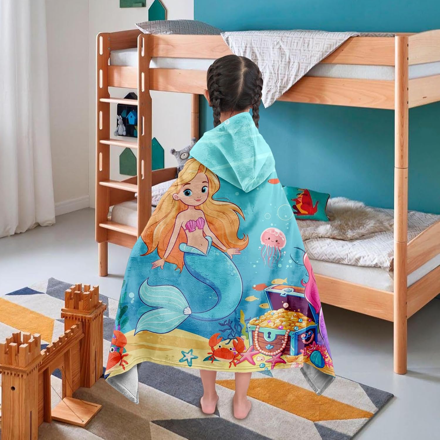 Kids Hooded Bath Towel, Mermaid Towels for Girls, 30"X50" Cute Barbie Toddler Bath Towel with Hood, Poncho Towel, Absorbent Wearable Towels Perfect for Kids Pool Beach Swim - Image 4