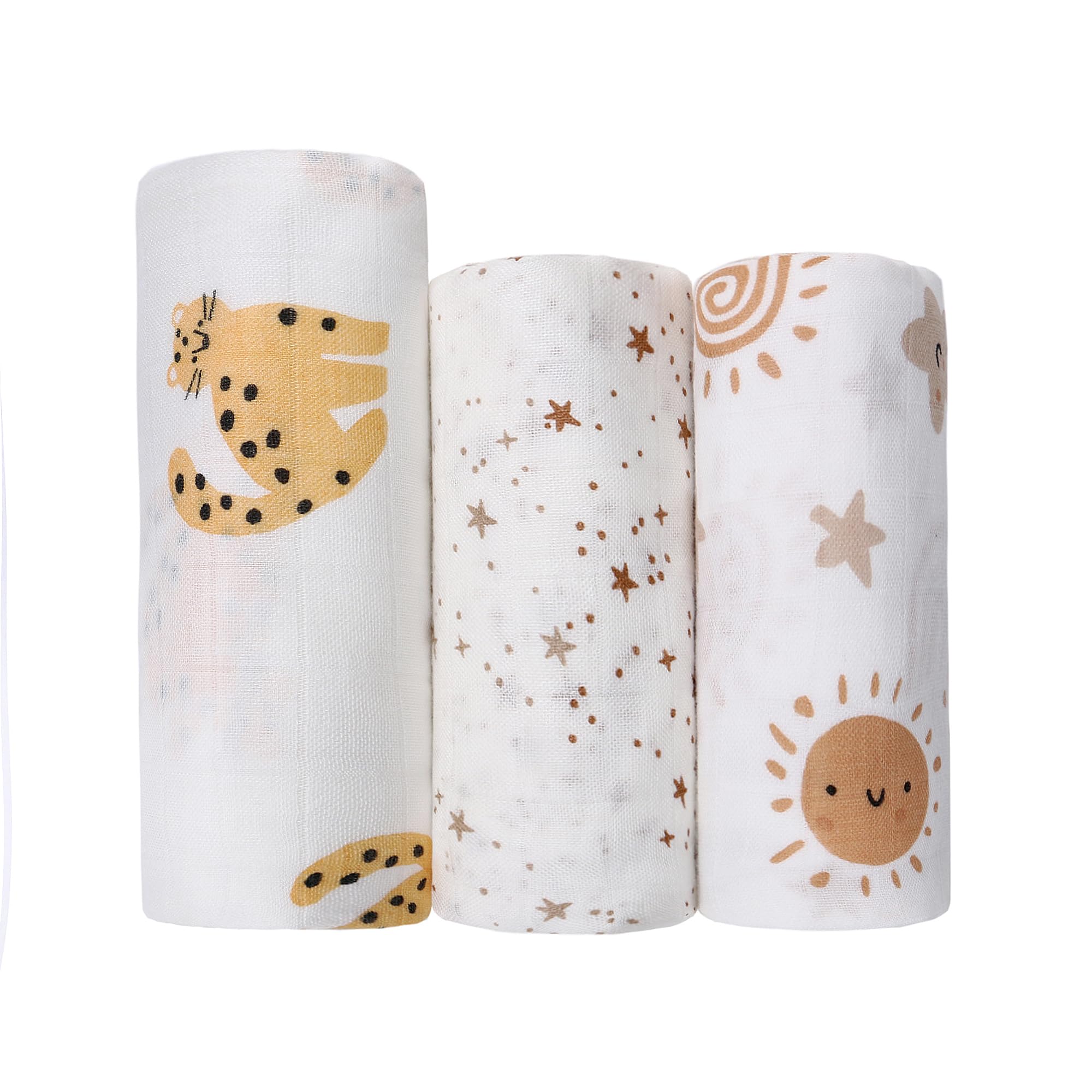 Miracle Baby Bamboo Cotton Muslin Swaddle Blankets 3 Pack (1 Large 120x120cm + 2 Standard 80x80cm), Baby Swaddle Wrap Muslin Cloths,Muslin Swaddle,Muslin Blanket,infant Shower Gifts Set