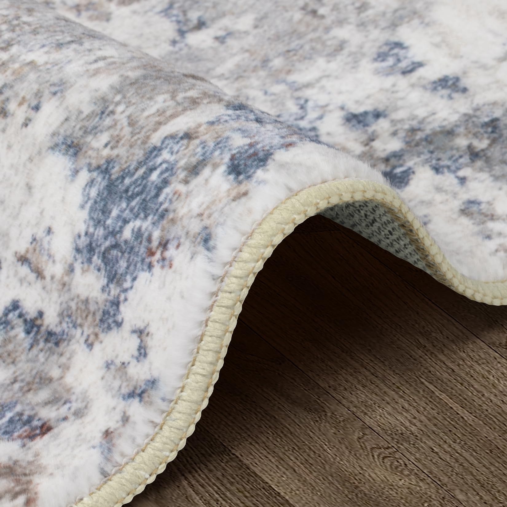 Area Rug Living Room Rugs: 5x7 Indoor Soft Fluffy Rug Abstract Carpet for Bedroom Kitchen Dining Room Floor Washable Plush Throw Large Accent Rug Home Office Nursery Decor - Blue/Brown