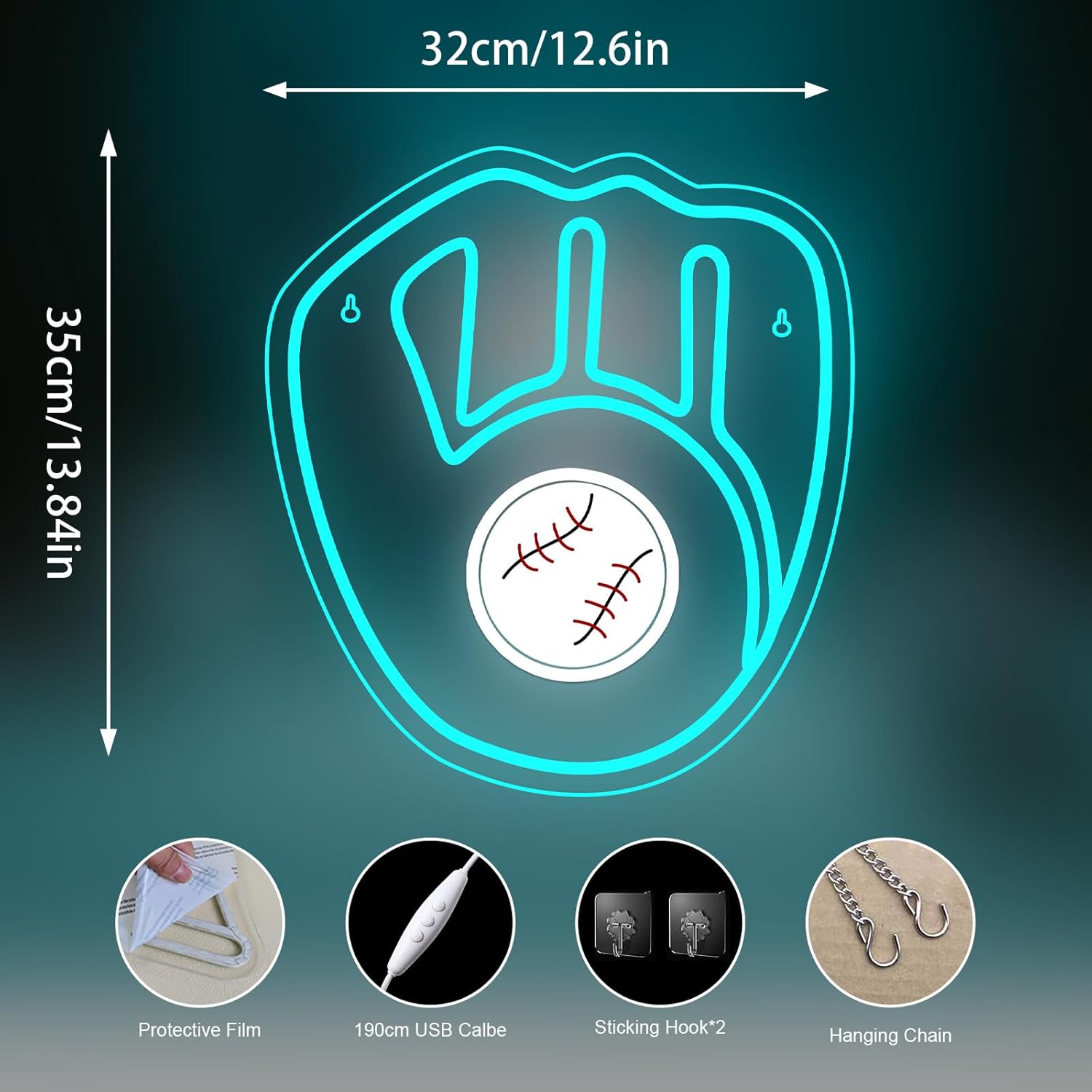 Baseball Neon Signs Garage Man Cave Decor Gifts Blue Baseball Neon for Parties Bars Dorms Office Wall Art and Game Room Decor - Image 2