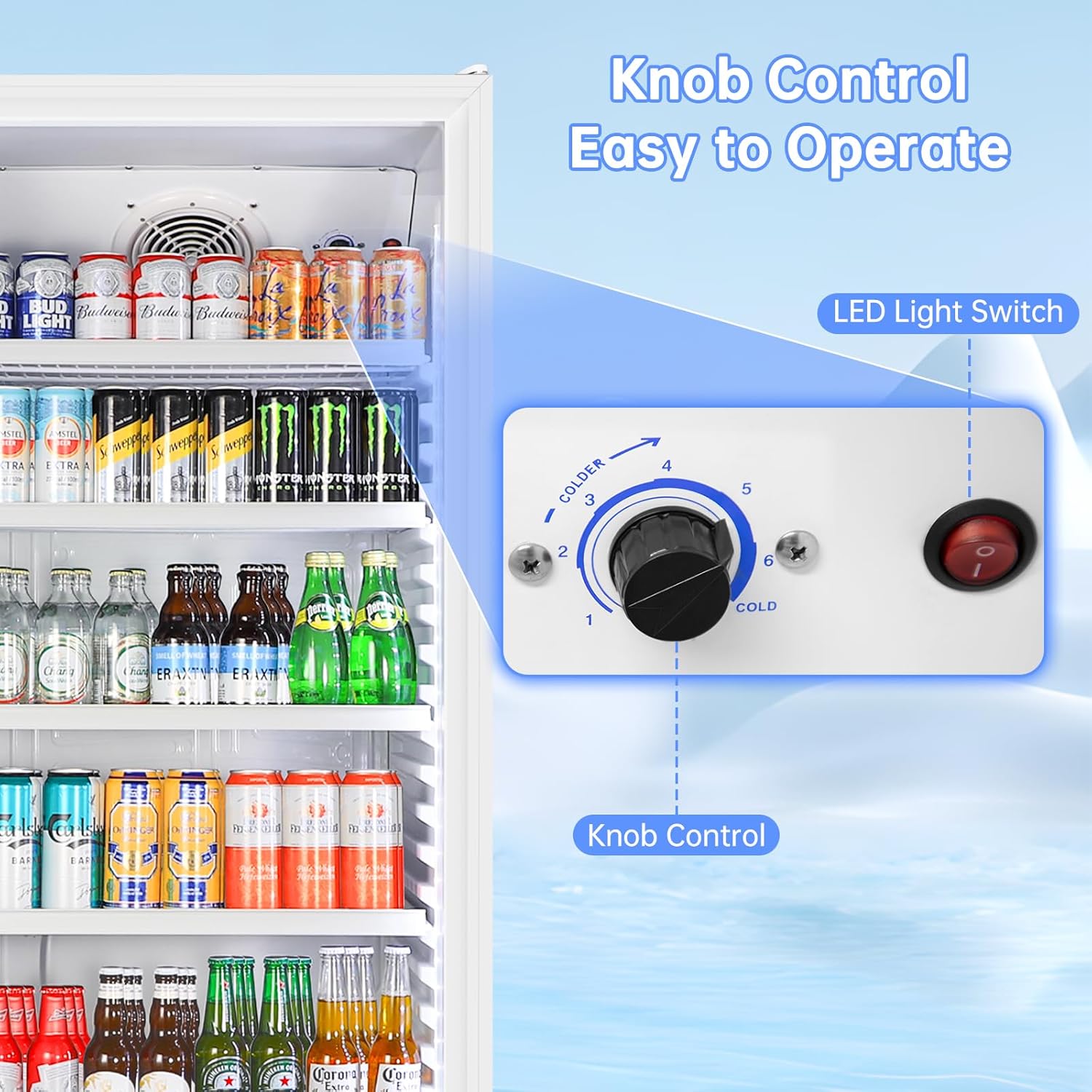 Close-up of the digital control panel with temperature and light controls