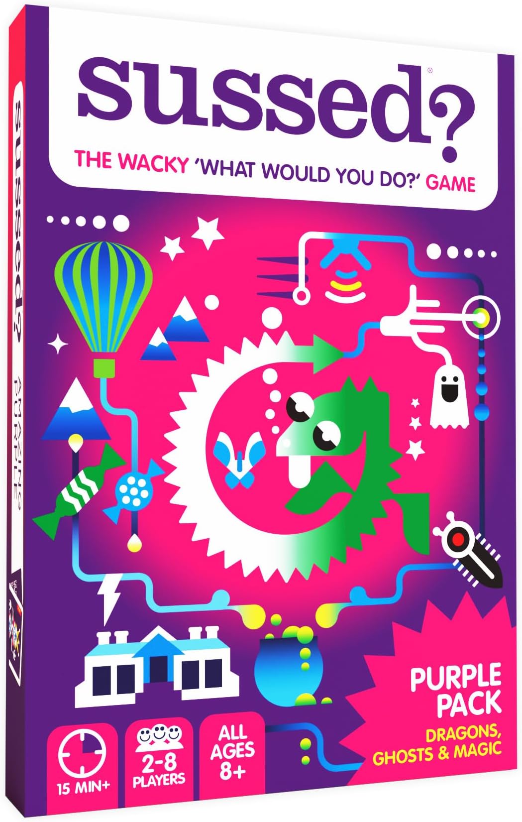 SUSSED Wacky ‘What Would You Do?’ Fantasy Card Game - Gift for Girls, Boys & Tweens - for Kids Ages 8 and Up, 2-8 Players, 15-30 Min Playtime - Purple Pack: Dragons, Space & Magic