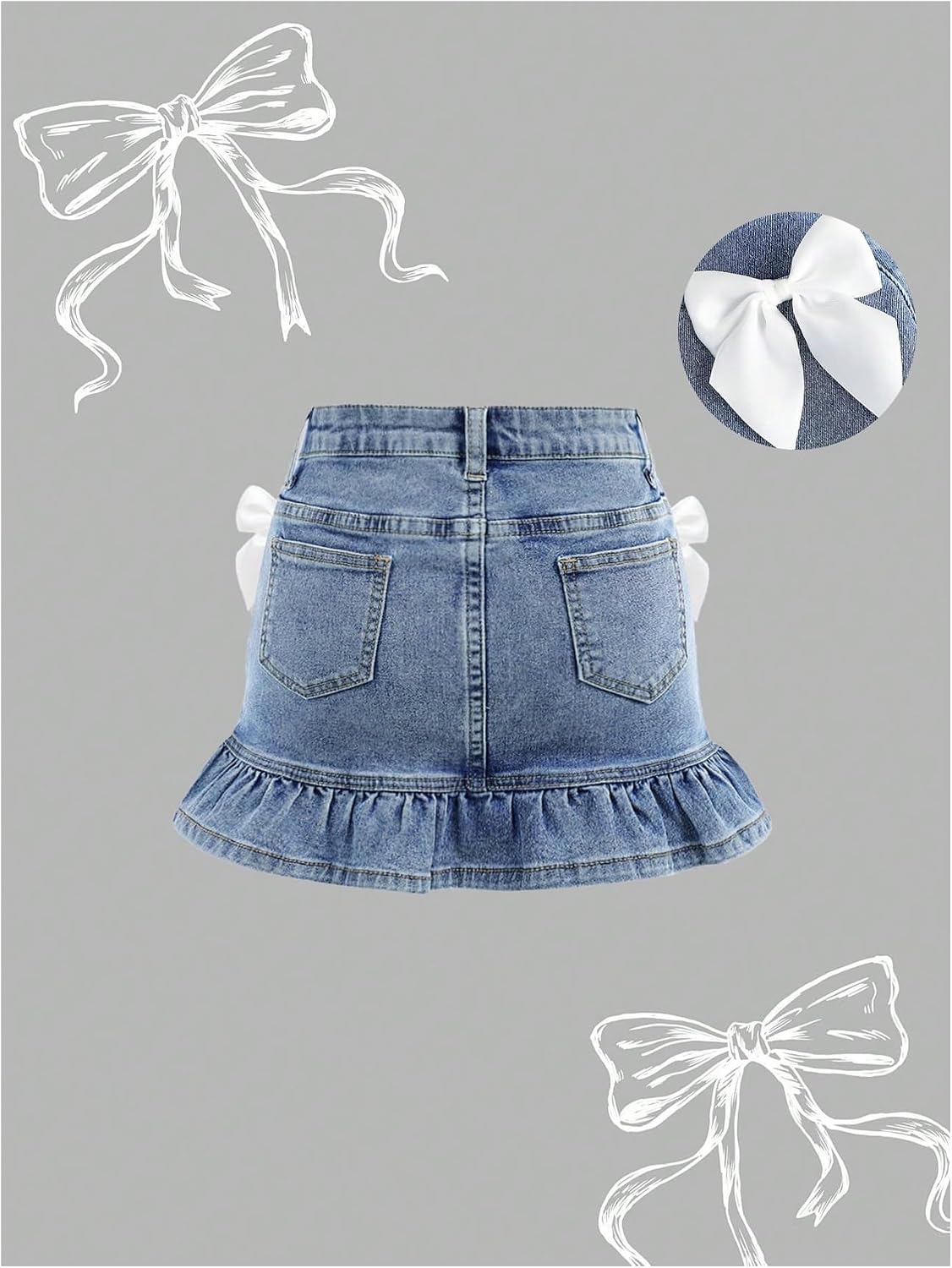 Floerns Girl's Cute Bow Denim Skirt Y2k Straight Pencil Jean Mini Skirt Blue 12Y