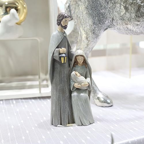 Miniatura 2 de SXSZZXL Figuras de la Santa Familia para interiores, estilo grabado en madera, estatuas de resina de Jesús, decoraciones de mesa católicas para