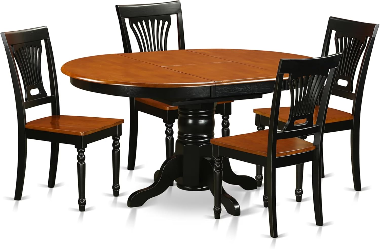 East West Furniture AVPL5-BCH-W 5 Piece Kitchen Table Set for 4 Includes an Oval Dining Room Table with Butterfly Leaf and 4 Solid Wood Seat Chairs, 42x60 Inch, Black & Cherry