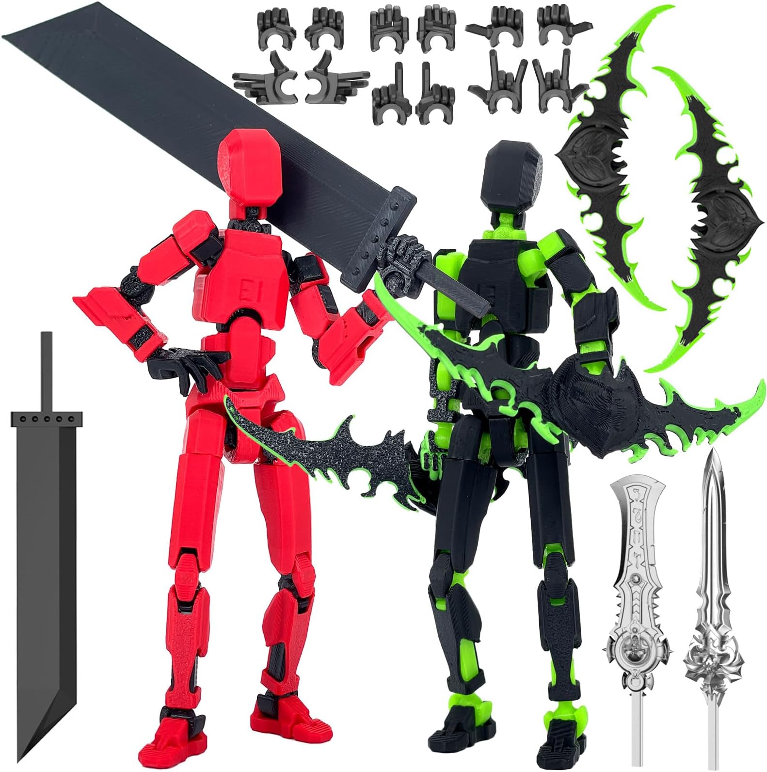 (Assembly Completed) T13 Action Figure Set, Titan 13 Robot Action Figure 3D Printed robo 13 Action Figure Articulated, for Collectors Desktop Decorations, Black Green/Red Black