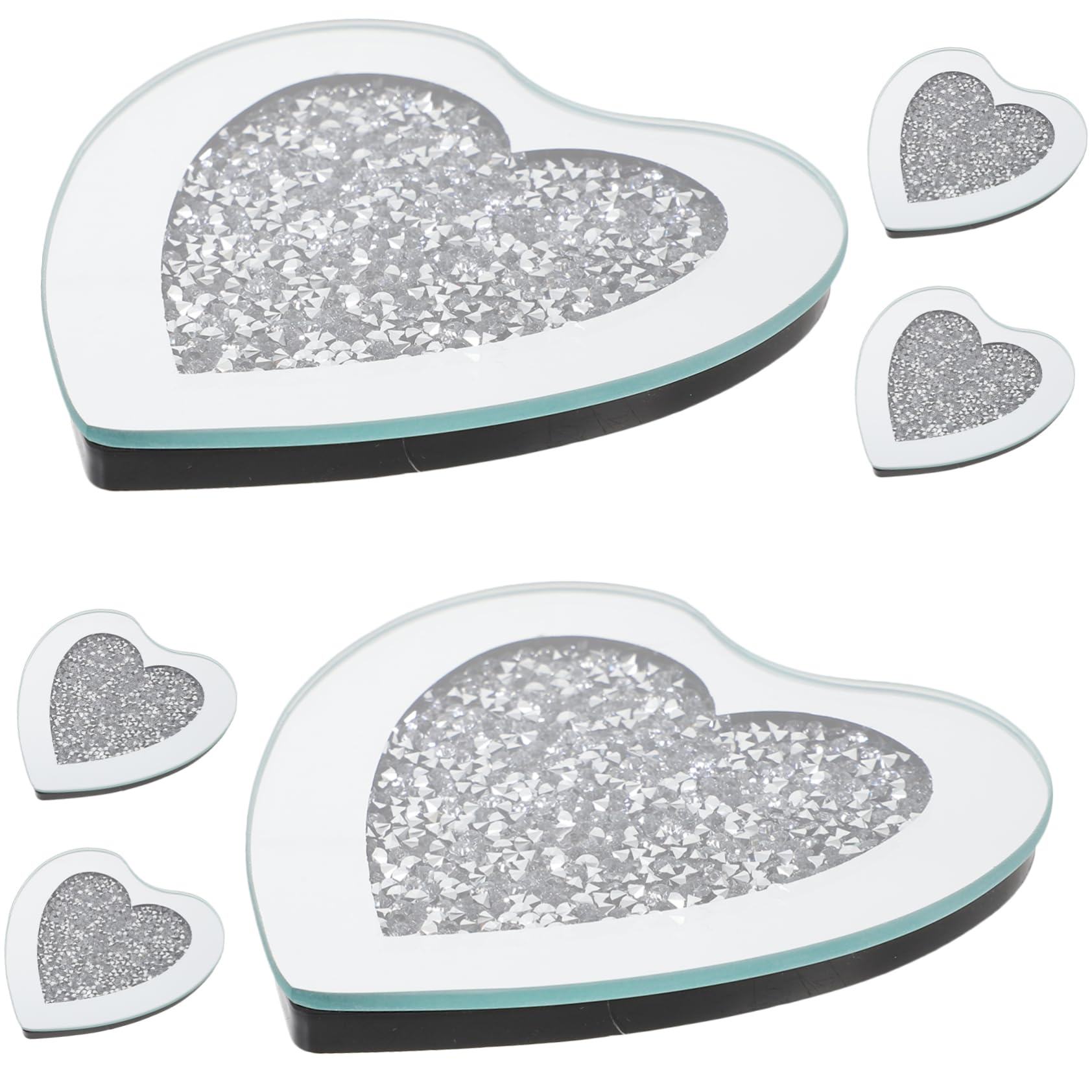 Posavasos de Cristal Forma de Corazón, 6 Piezas, Plata