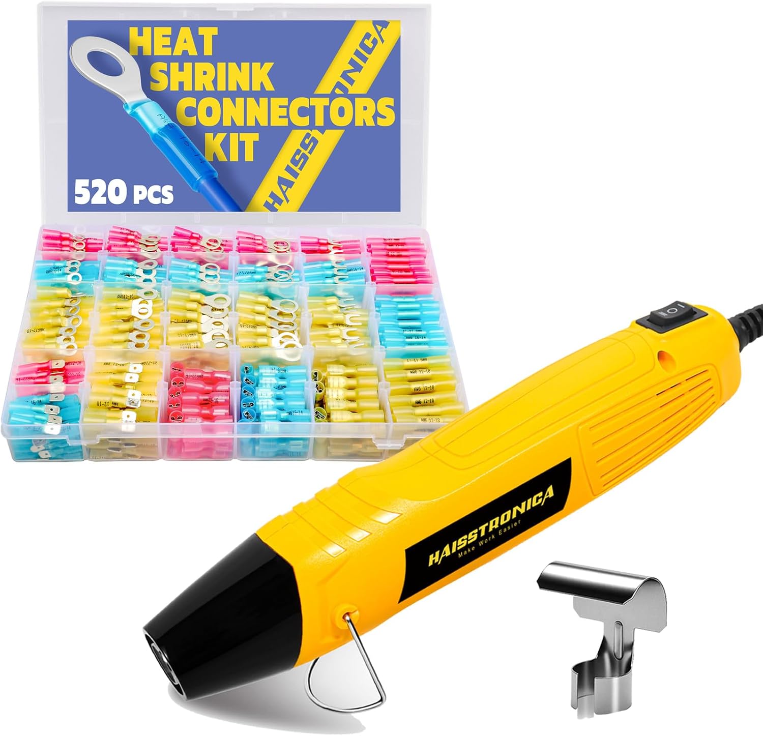 haisstronica Mini Heat Gun 350W+haisstronica 520PCS Marine Grade Heat Shrink Wire Connectors