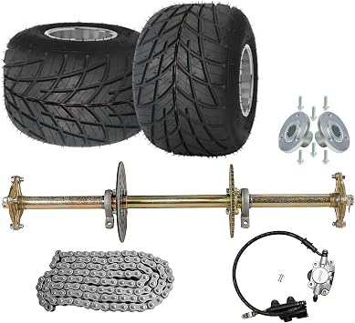 32" Go-Kart Rear Live Axle Kit and 5" Wheels Assembly 428 Sprocket Hub & Brake Caliper 11x7.10-5 Wheel Tire for Racing Go Kart ATV Quad Buggy Golf Cart Drift Trike Karting Mini bike