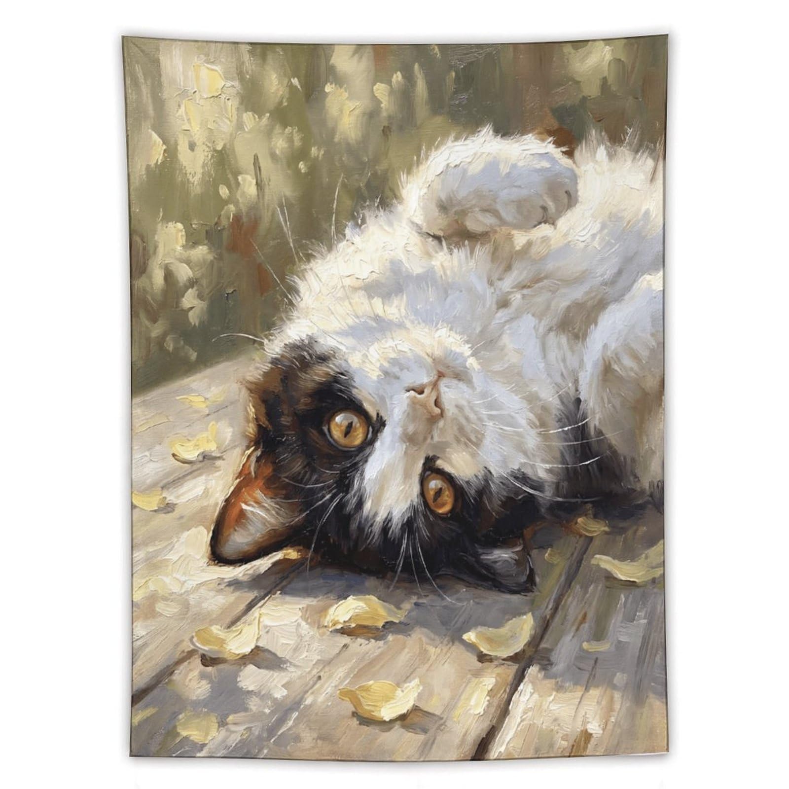 W7C8U2X3 Upside Down Tuxedo Cat Wall Tapestry, Realistic Illustration