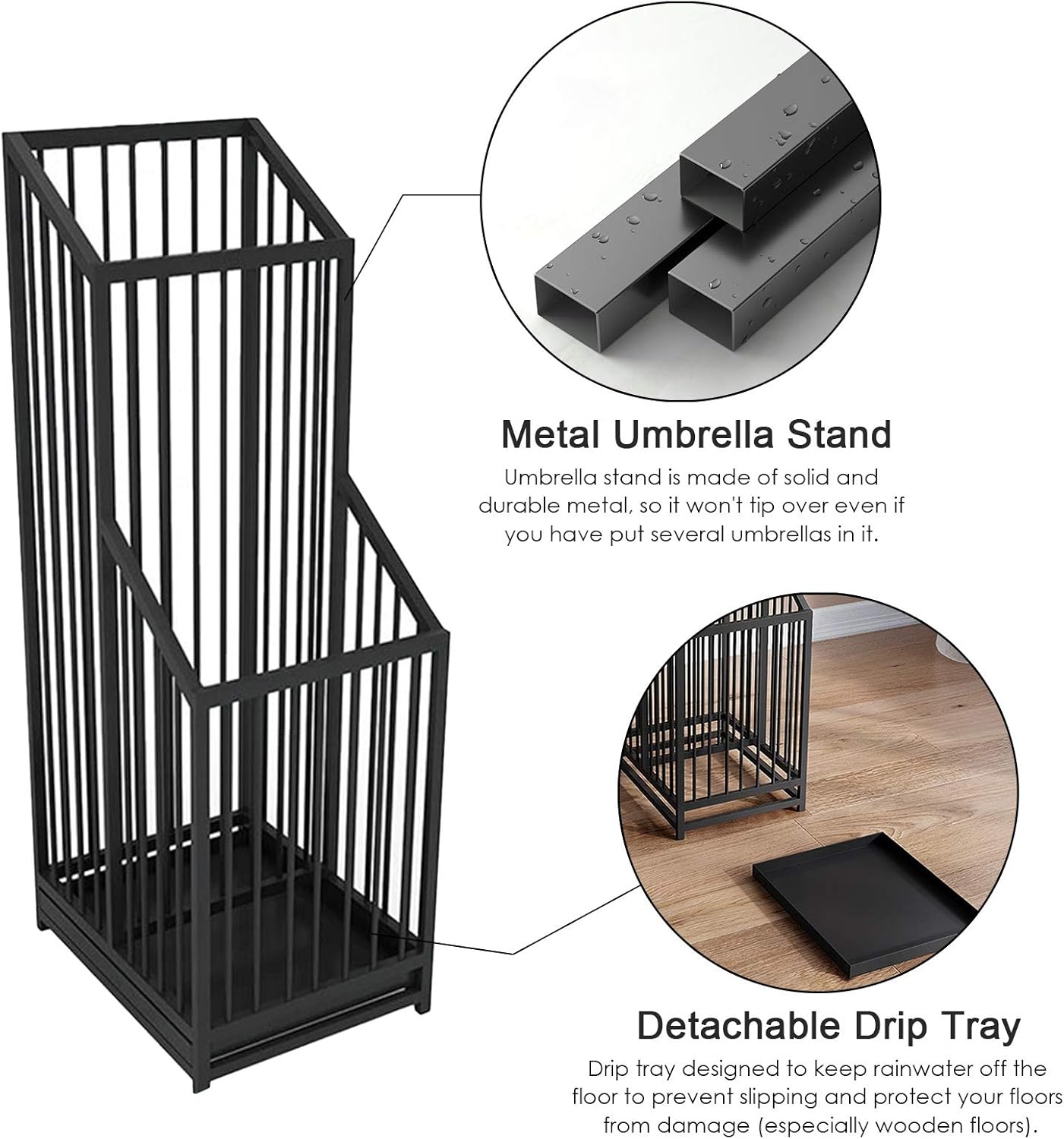 Modern Metal - Freestandingwith Removable Water Tray for Entrance Hallway & Door - Stylish Rain Collector Rack (Color: Black)