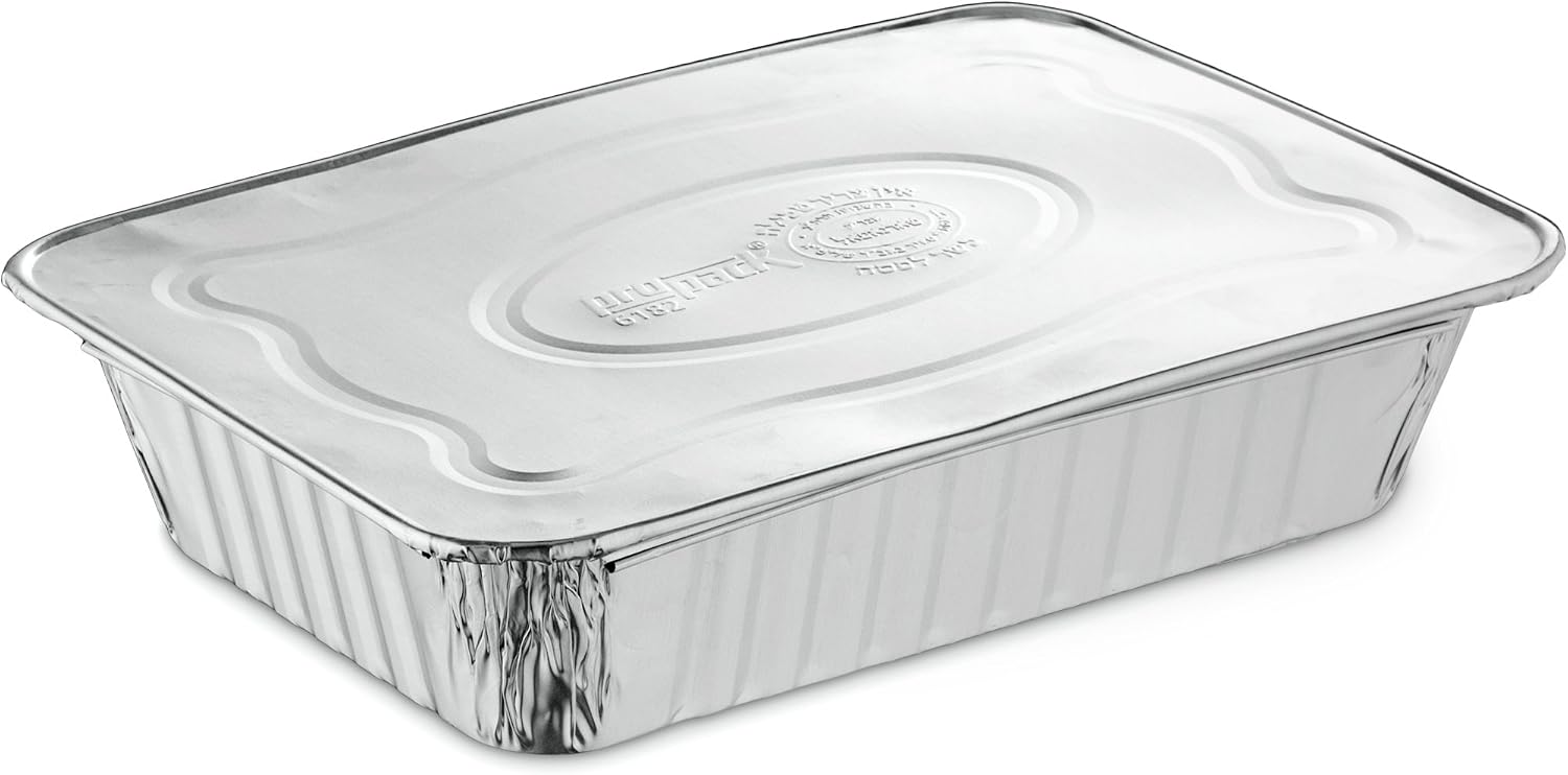 [50 Pack - 2 1/4 lb. Combo] Propack Disposable Aluminum Foil Meal Prep Cookware Oblong Pans With Foil Lids, Oven, Toaster, Grill, Cooking, Roasting, Broiling, Baking, Event, Take Out, Restaurant
