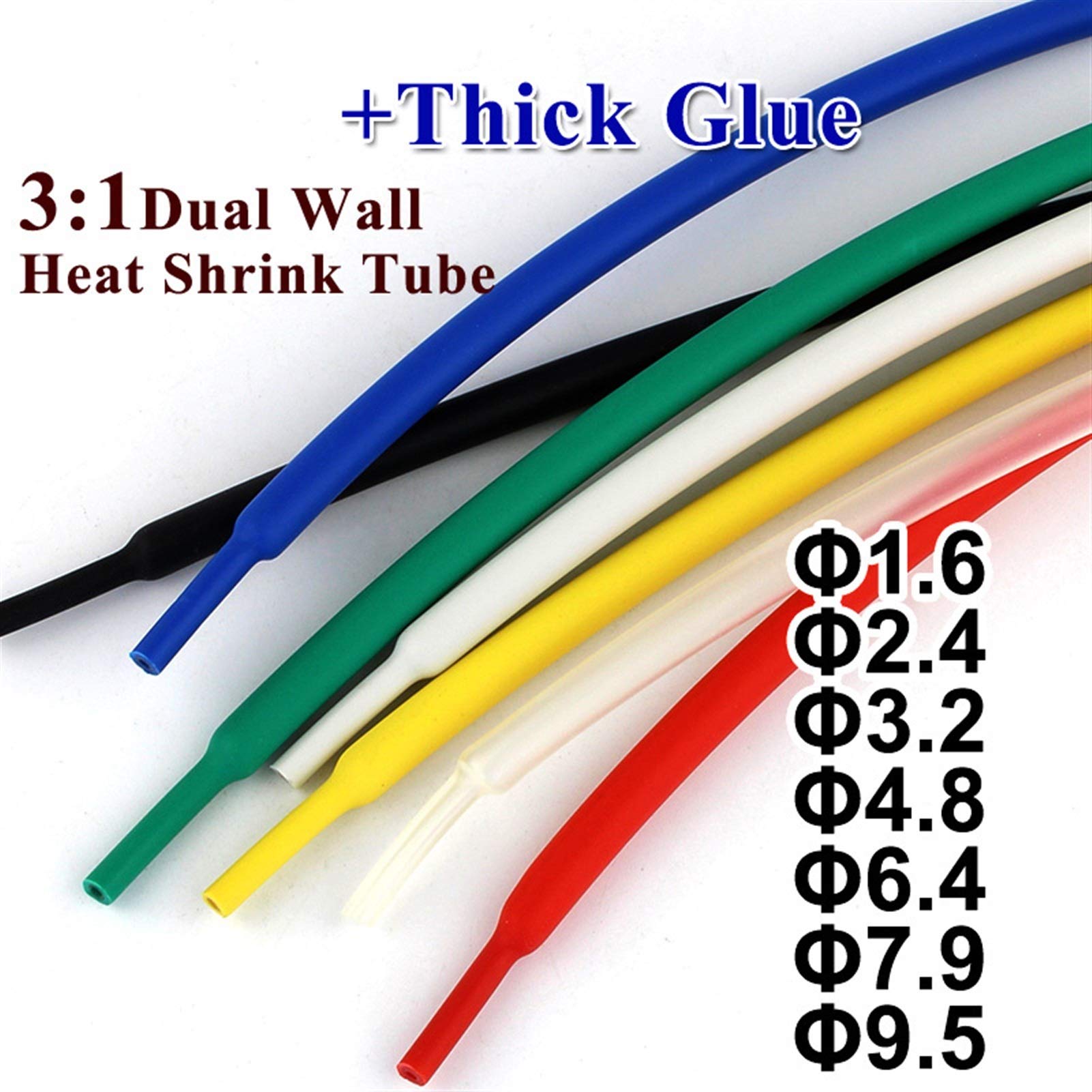 Guaine termorestringenti, 2M Doppia Parete 1, 6/2, 4/3, 2/4, 8/6, 4/7, 9/9, 5 mm, Colla Spessa(Yellow,3.2MM x2meters)