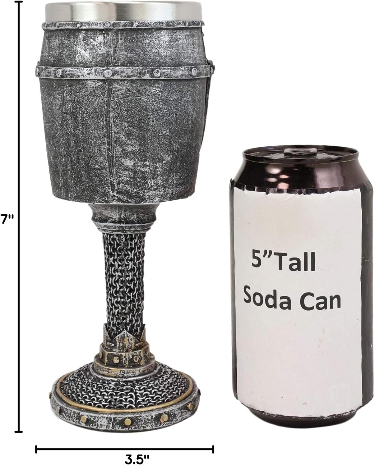 Ebros Medieval Renaissance Crusader Knight Of The Cross Suit of Armor Helm Drinkware Serveware With Sculpted Chainmail Handle Stem Middle Ages Warrior Crusade War Decor (Wine Goblet Chalice)