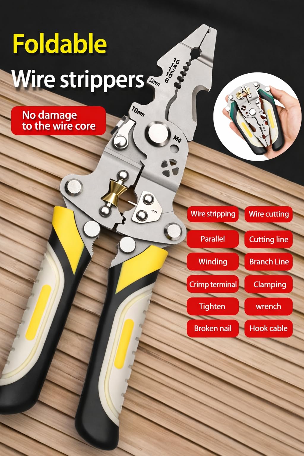Gopendra 9-in-1 Multifunctional Stainless Steel Wire Plier Cutting Multi-Purpose Electrical Stripping Tool Wire Stripper & Crimping Tool for Electrician (Multi color, wire striper pattern-A) 4