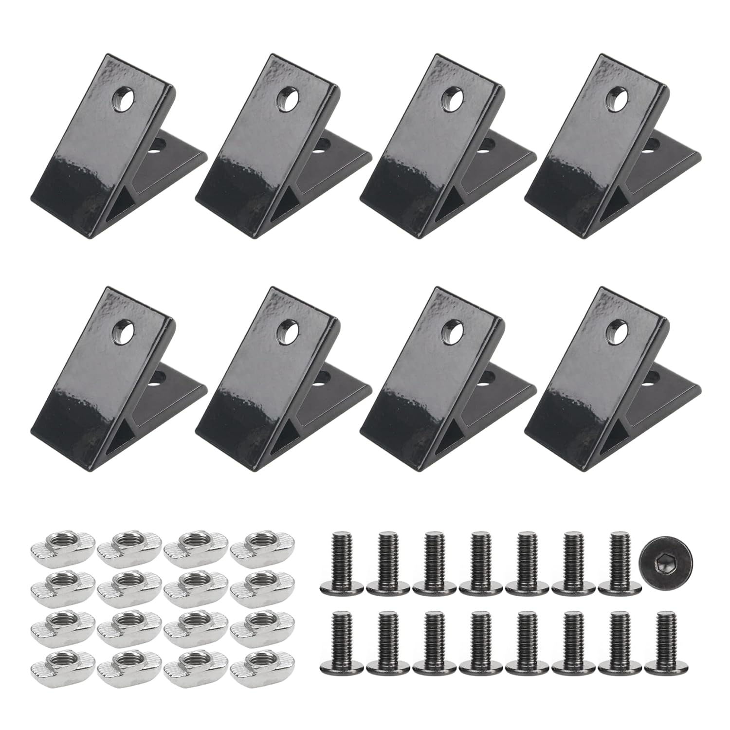 8Pcs 45 Degree Angle 4040 Aluminum Profile Corner Bracket Joint Braces Connectors with Screws T-Nuts Black
