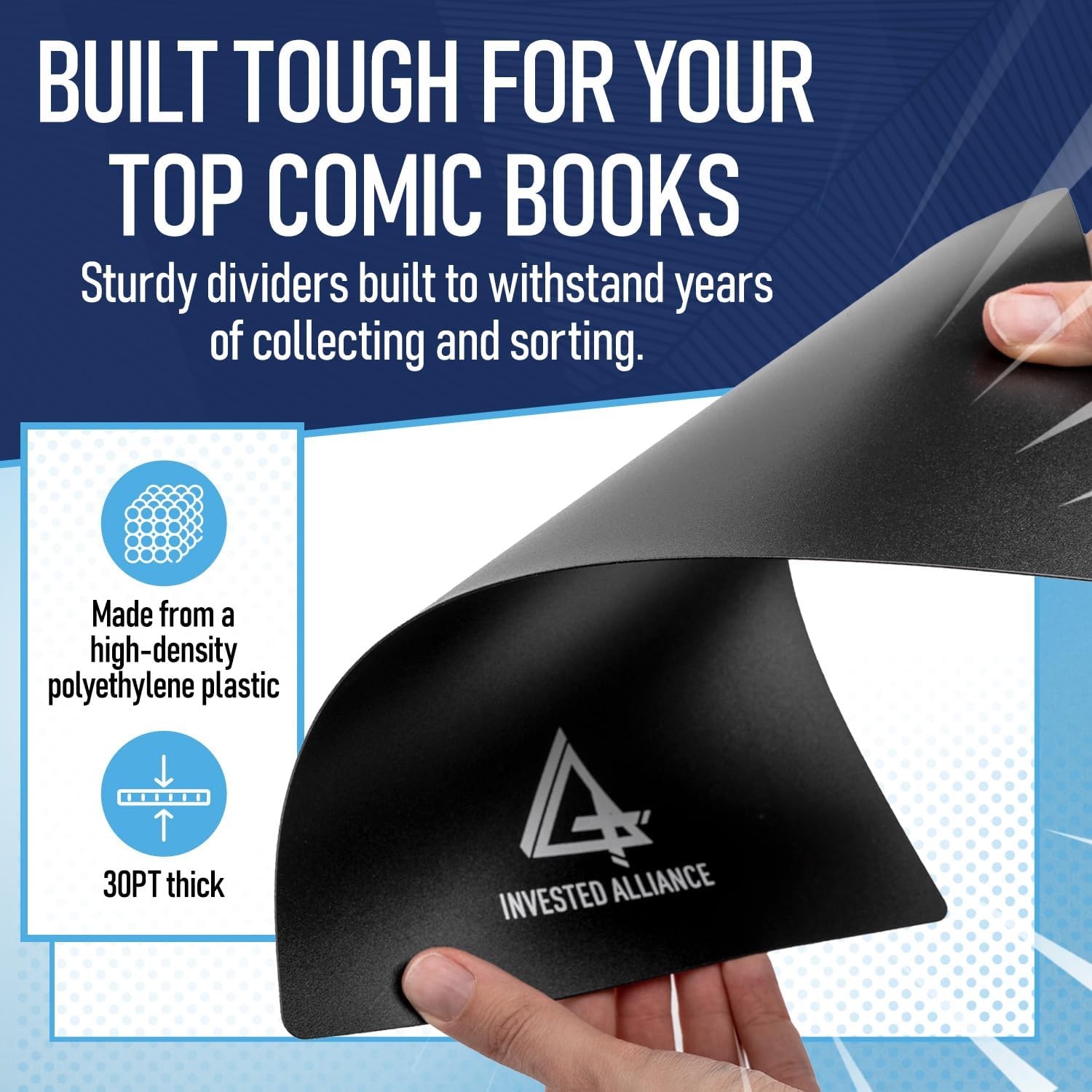 Black Comic Book Dividers (200 Pack) | 30PT Polyethylene Plastic, Bins, Cabinets, Library Dividers, Comic Book Boards For Fabric Storage, Divider With Write-On Index Folding Tab, Archival & Acid Free.