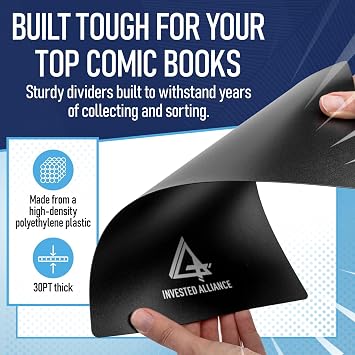 Black Comic Book Dividers (25 Pack) | 30PT Polyethylene Plastic, Bins, Cabinets, Library Dividers, Comic Book Boards for Fabric Storage, Divider with Write-On Index Folding Tab, Archival & Acid Free.