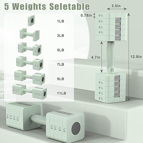 Miniatura 2 de Juego de 2 mancuernas ajustables 5 en 1 para mujereshombres, 3 libras, 5 libras, 7 libras, 9 libras, 11 libras, juego de mancuernas para
